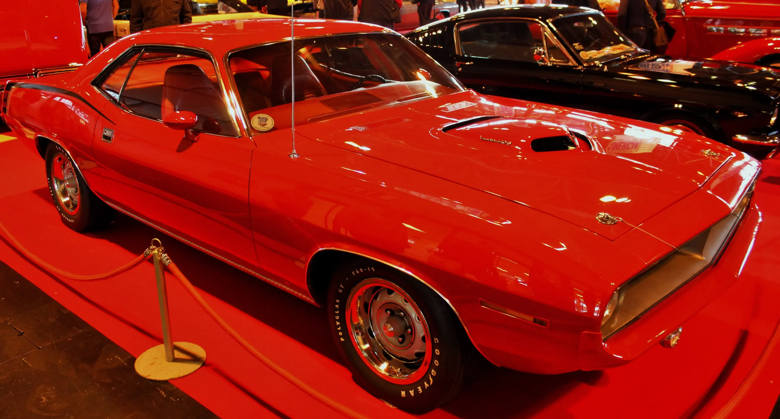Classic, bright orange 1970 Plymouth Hemi 'Cuda muscle car.
