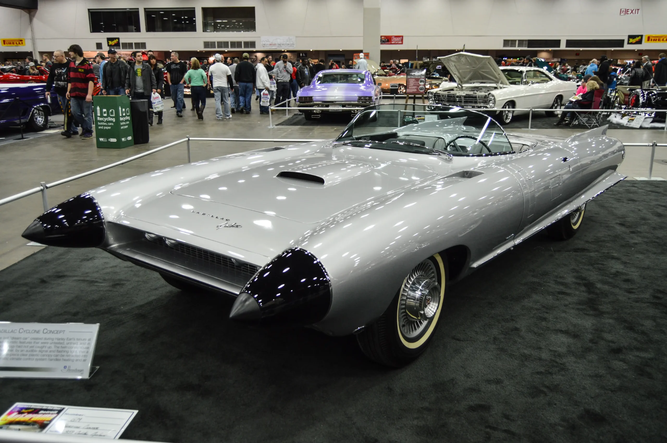 Retro-futuristic 1959 Cadillac Cyclone concept car with bubble top