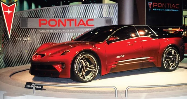 Sleek, futuristic Pontiac Rageous concept car with bold, angular design.