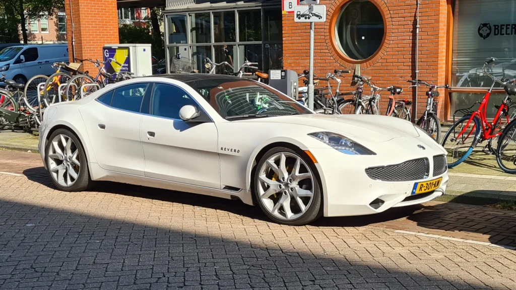 Sleek Karma Revero plug-in hybrid electric vehicle, silver exterior