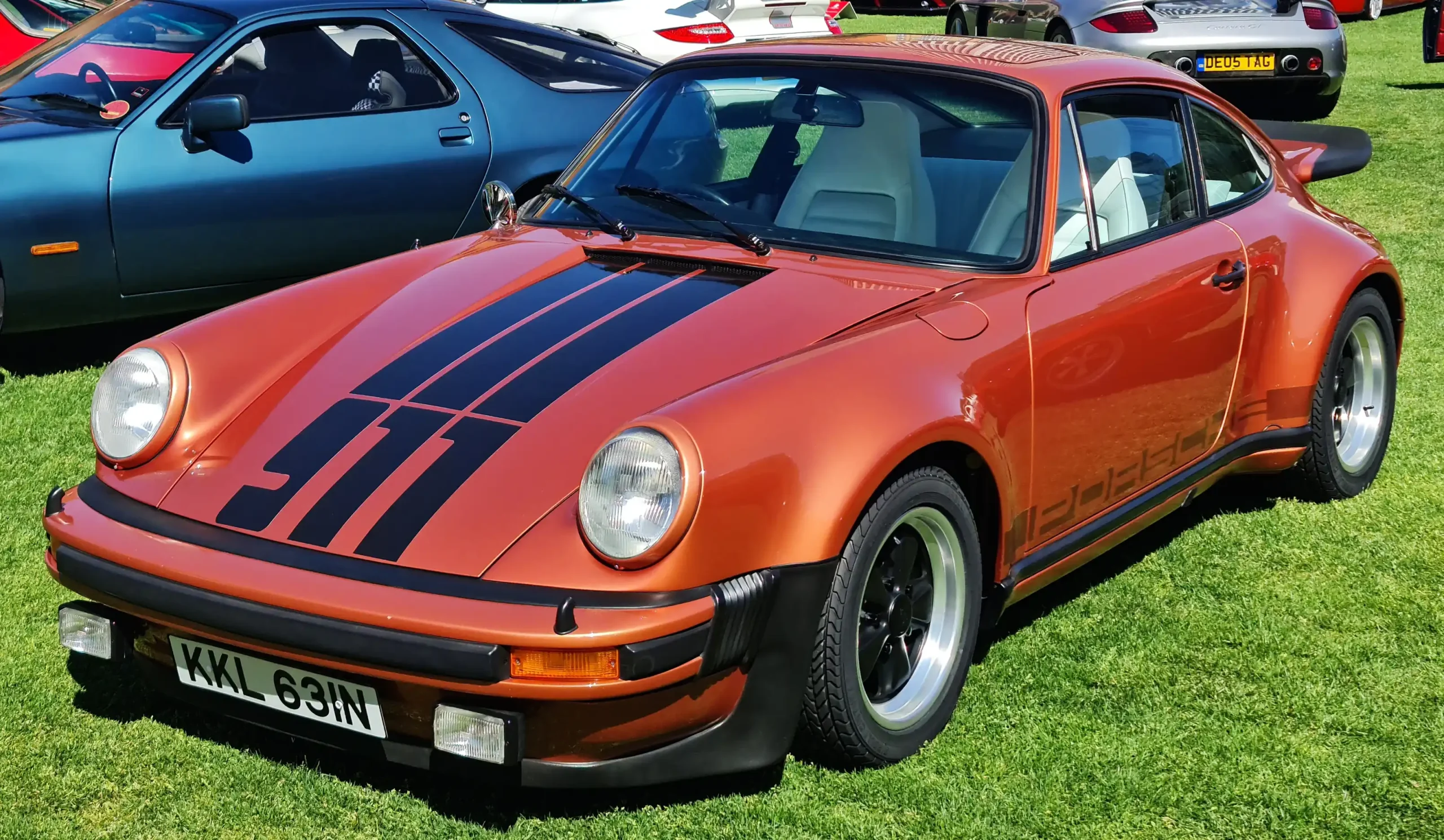 Sleek, classic 1975 Porsche 911 Turbo 930; iconic vintage sports car.