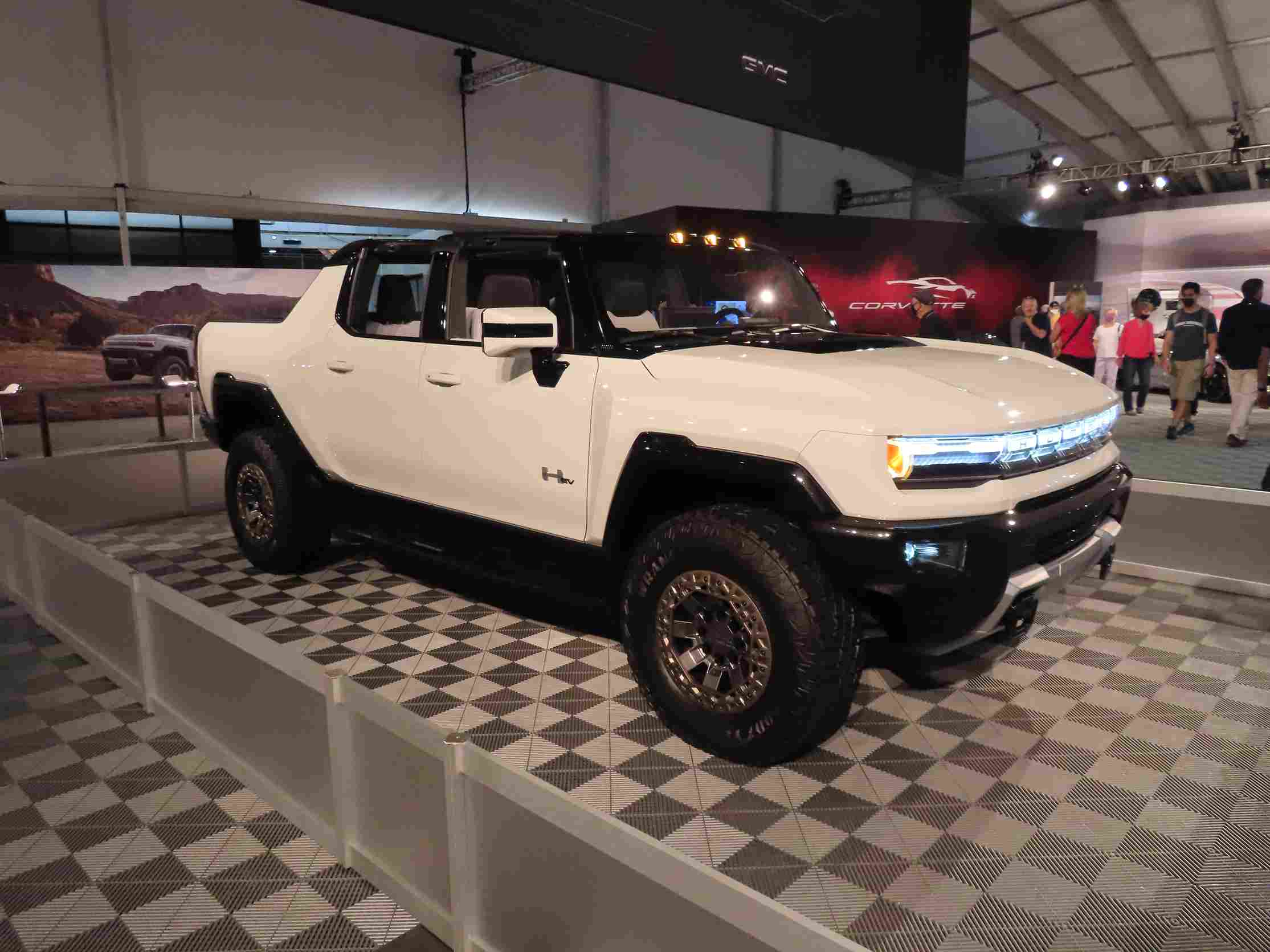 Electric GMC Hummer EV pickup truck, powerful and futuristic design.