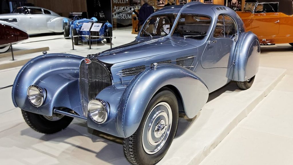 Bugatti Type 57SC Atlantic classic car displayed in automotive museum