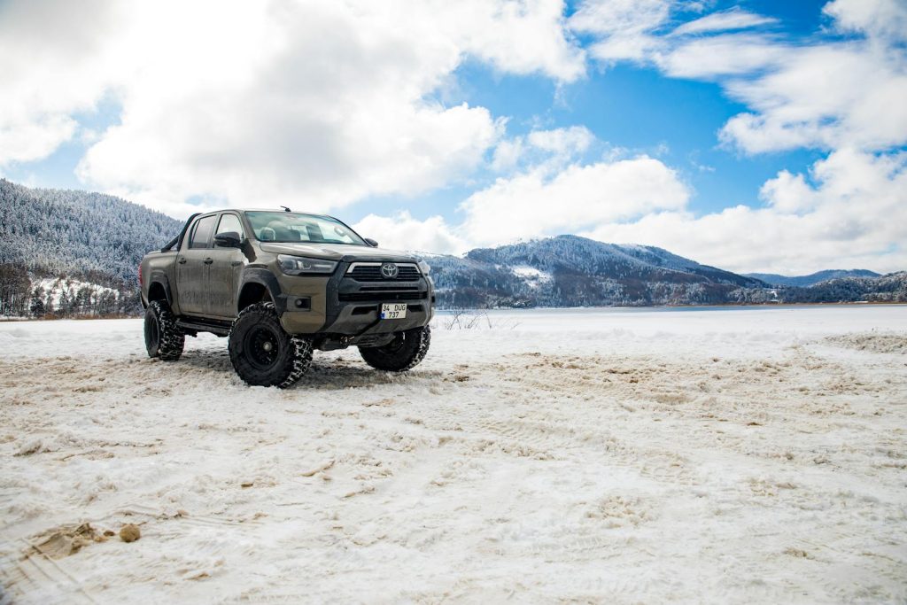 Toyota Hilux offroad in a snowy winter landscape in Bolu, Türkiye.