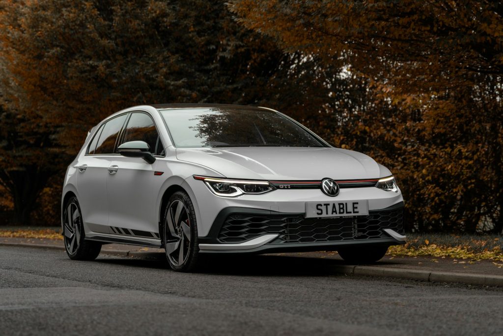 a white car on a road