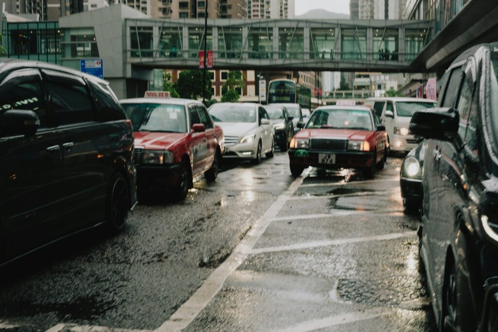 a group of cars on a road