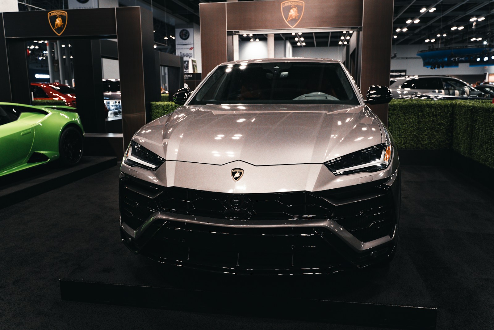 a white car in a showroom