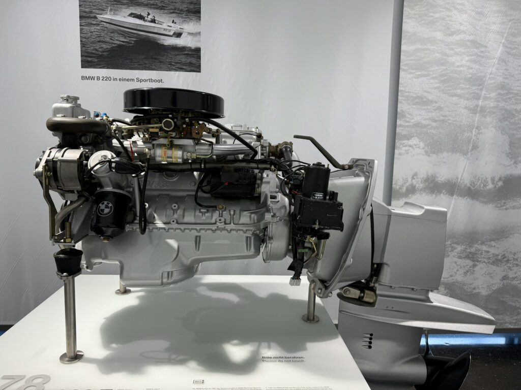The engine of a vehicle on display in a museum