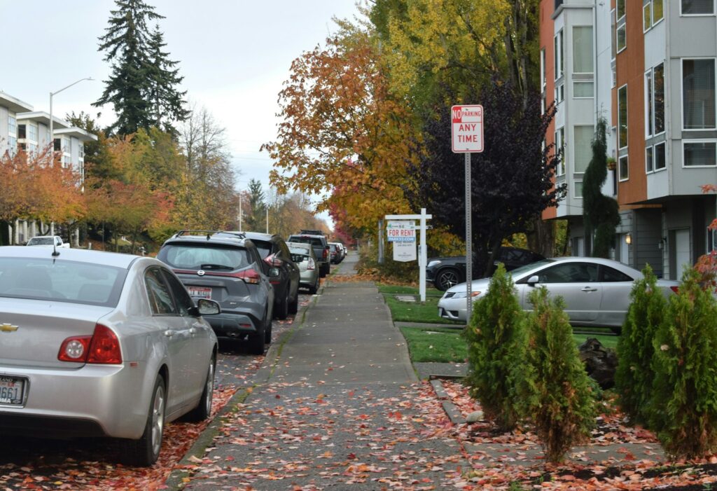 A row of parked cars on a city street