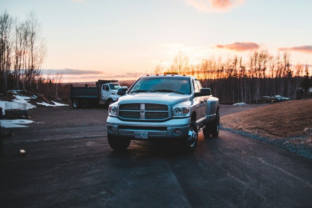 gray Dodge pickup truck on road