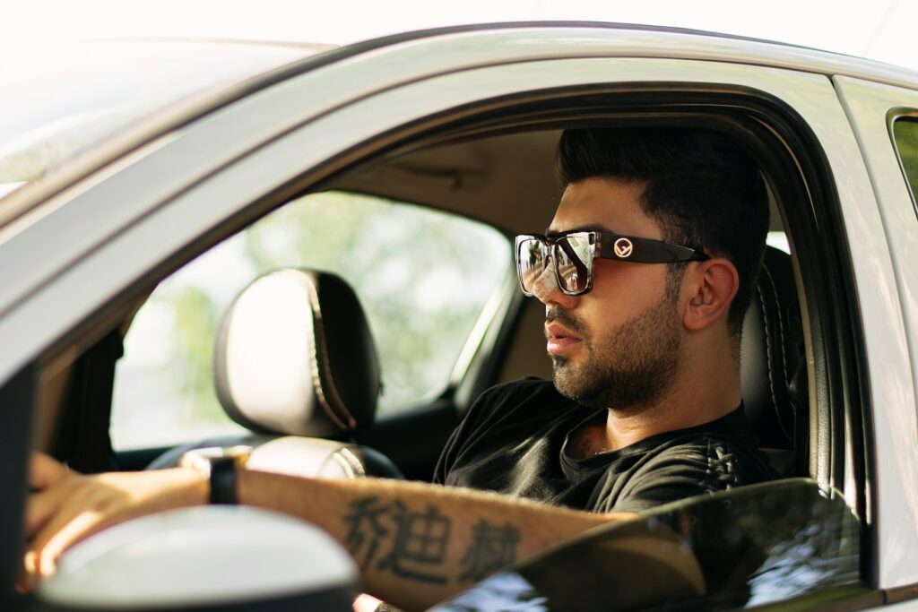a person driving a car