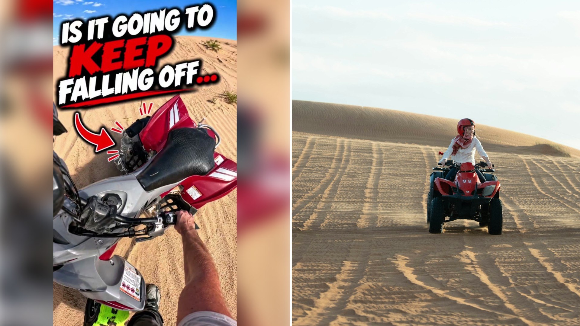 Dune Rider Whose Quad Lost a Wheel on a Steep Sand Hill Shows How He Got It to Flat Ground, Jacked It Up and Bolted It Back On With the Spare Wheel Nuts He Always Carries