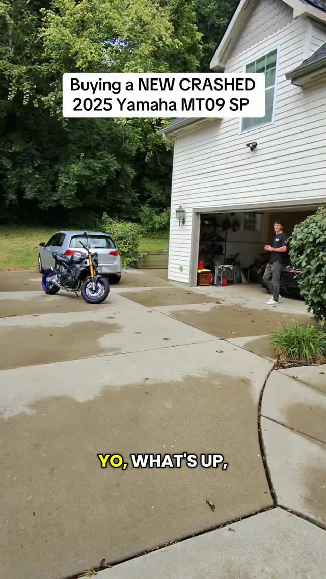 Still from the @ridersreserve Instagram reel about buying a crashed, nearly new 2025 Yamaha MT-09 SP