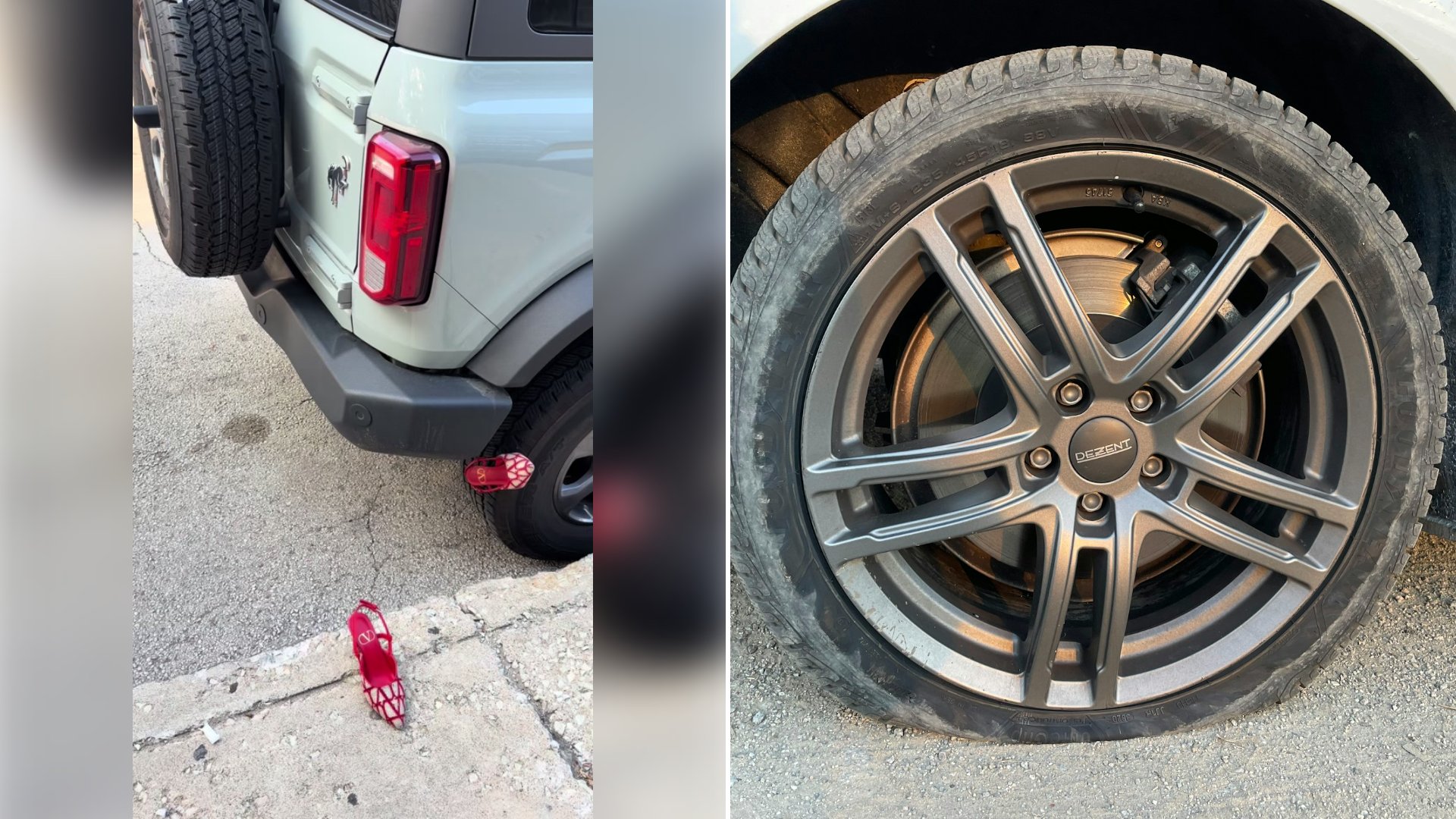 Left: cover still from a TikTok video by @miaquaid. Right: a close-up of a car tire (Unsplash photo by Bernd Dittrich).