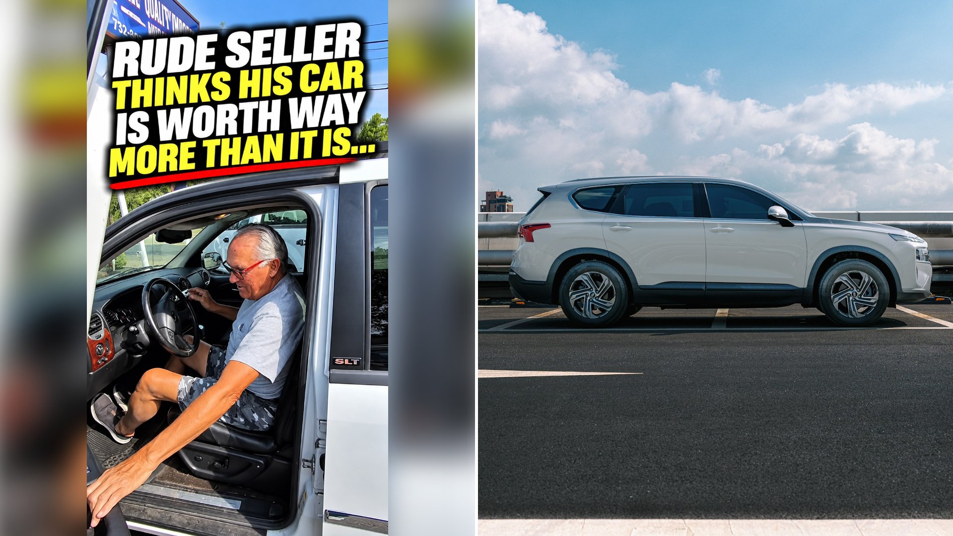 Left: cover still from an Instagram reel by @greggotcars. Right: an SUV parked in a parking lot (Unsplash photo by Hyundai Motor Group).
