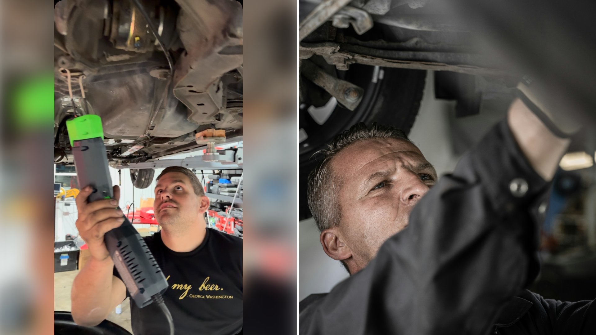 Left: cover still from an Instagram reel by @. Right: a mechanic working under a car (Unsplash photo by Jimmy Nilsson Masth).