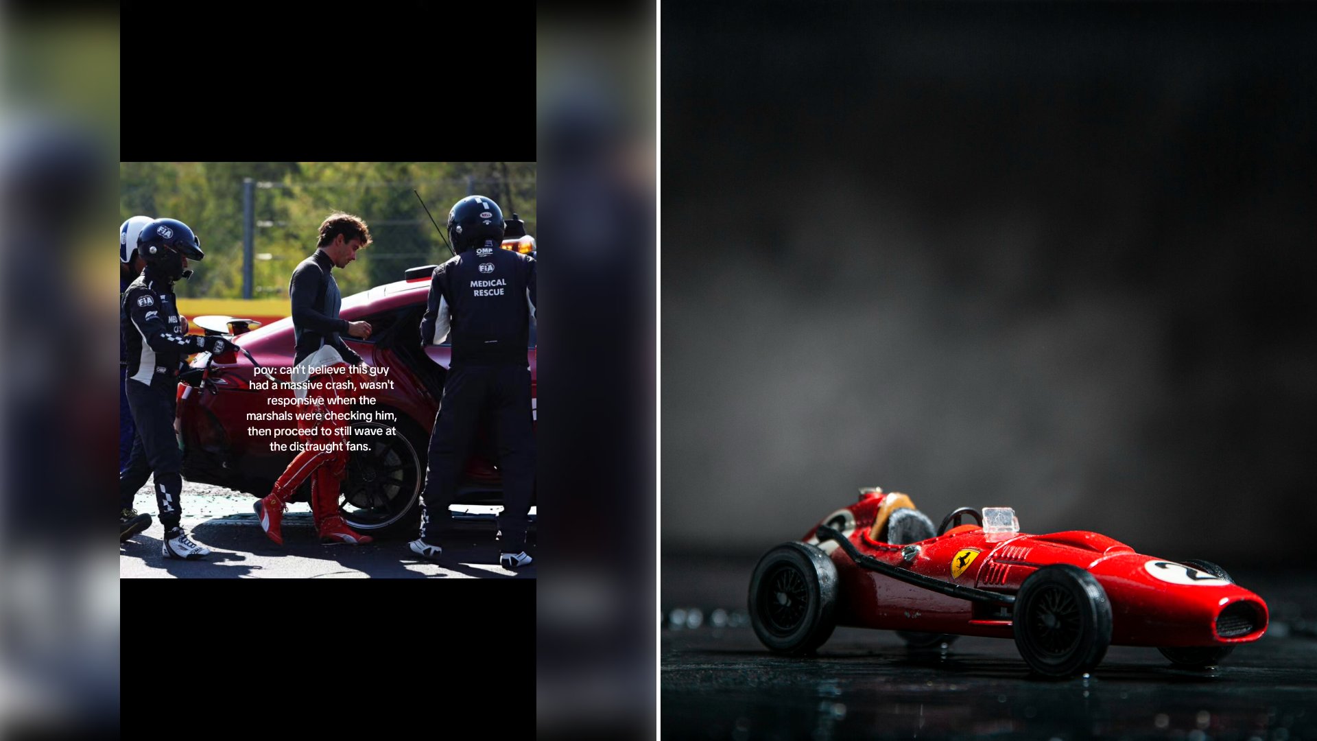 Driver Charles Leclerc Climbs Out of His Wrecked Ferrari After Spinning Into the Monza Barriers on Lap 2, Then Days Later Says He Felt Dizzy and Needed Treatment on His Neck