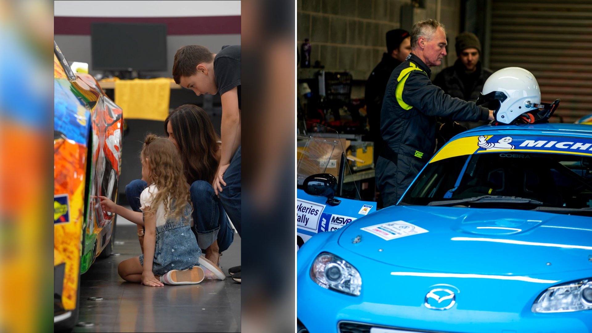 Widow of NASCAR Champion Kyle Busch Crouches With Her Children Beside the M&M’S Tribute Car Wrapped in Photos From His Career, Days Before It Leads 120 Laps at Bristol