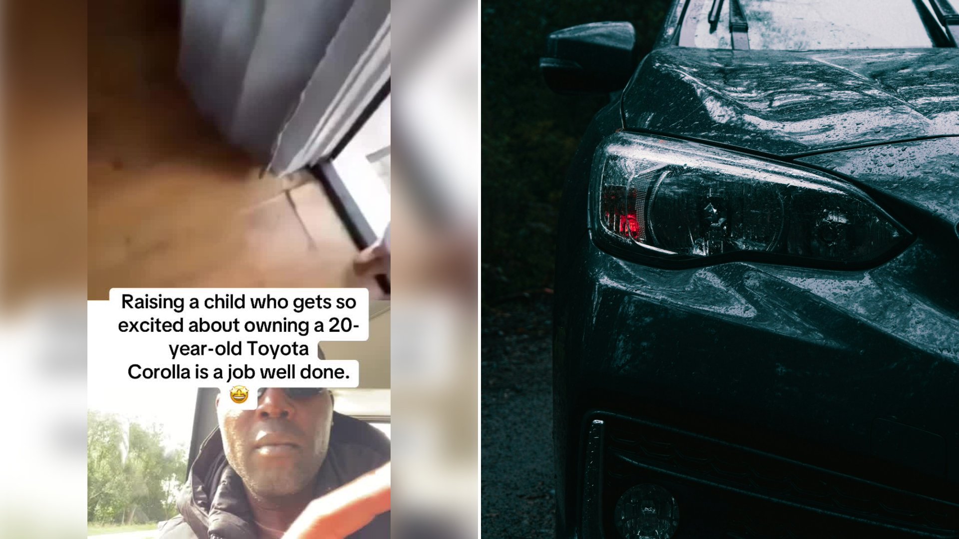 Teenager Runs Across a Wet Driveway to the Silver Toyota Corolla Waiting for Her, Asks Where the Keys Are, Then Sits Behind the Wheel and Says Out Loud I Have a Car