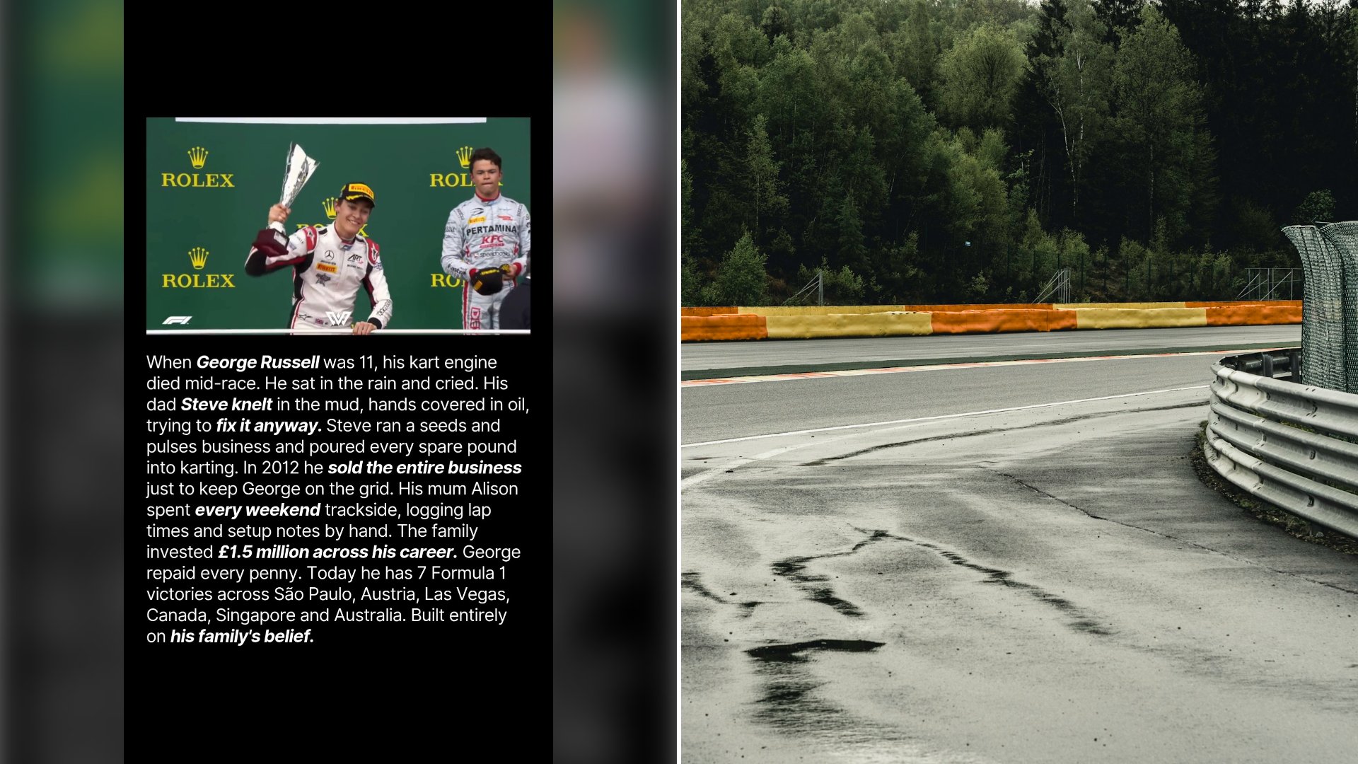 Father of Driver George Russell Knelt in the Mud Over a Dead Kart Engine and Sold His Business, a Motivation Page Claims, Putting the Family Bill at 1.5 Million Pounds