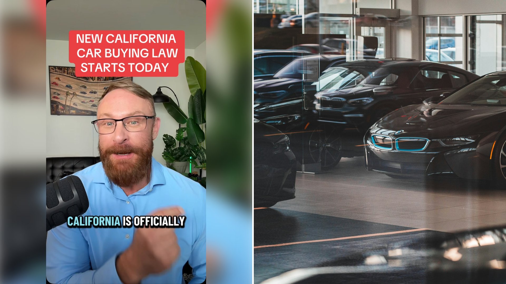 Left: cover still from an Instagram reel by @. Right: Black cars parked in a dealership-style parking lot (Unsplash photo by Erik Mclean).