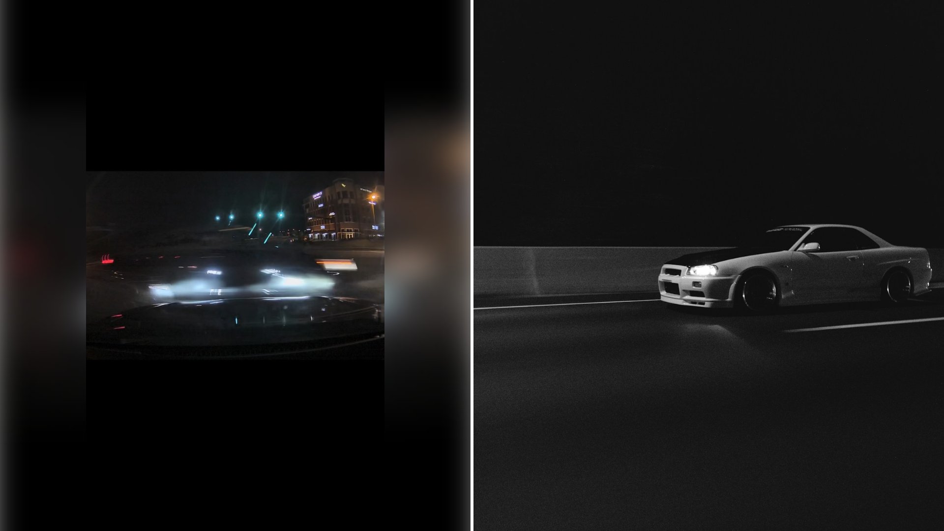 Left: cover still from an Instagram reel by @. Right: A white car driving through city streets (Unsplash photo by Richard Ciraulo).