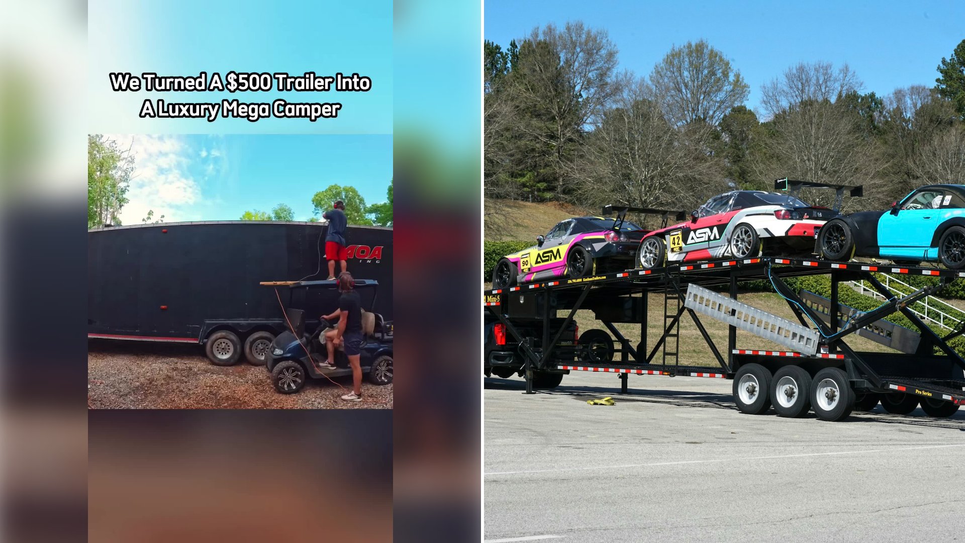 Builder Says a 43 Foot Race Trailer Bought for 500 Dollars Is Becoming a Mega Camper After the Roof Went Up to 11 Feet and Shows the Wiring, Plumbing, Spray Foam and Water Tank