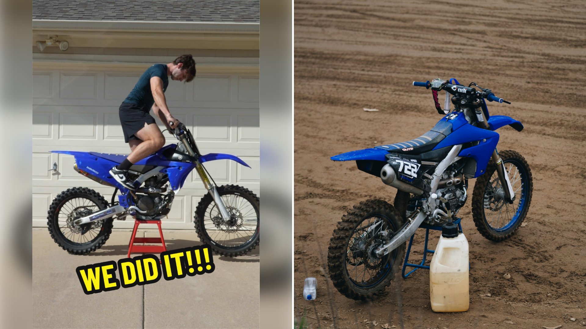 Rider Is Celebrating After Finally Getting His Yamaha YZ250F Dirt Bike Running Again Following Several Weeks Of Troubleshooting And Repair Work