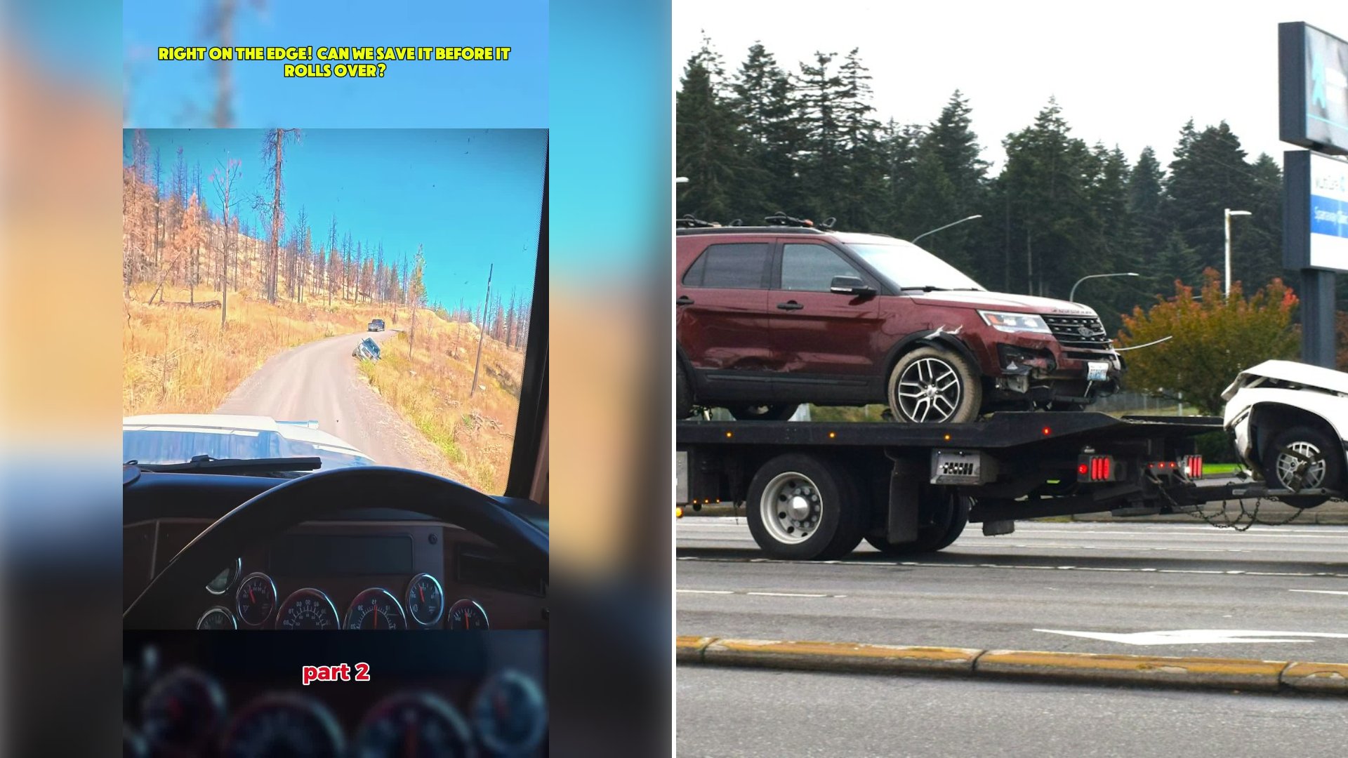 Tow Truck Driver Had Only Seconds To Rig A Complex Recovery Setup Before A Pickup Truck Hanging Off The Edge Of A Road Rolled Over Completely