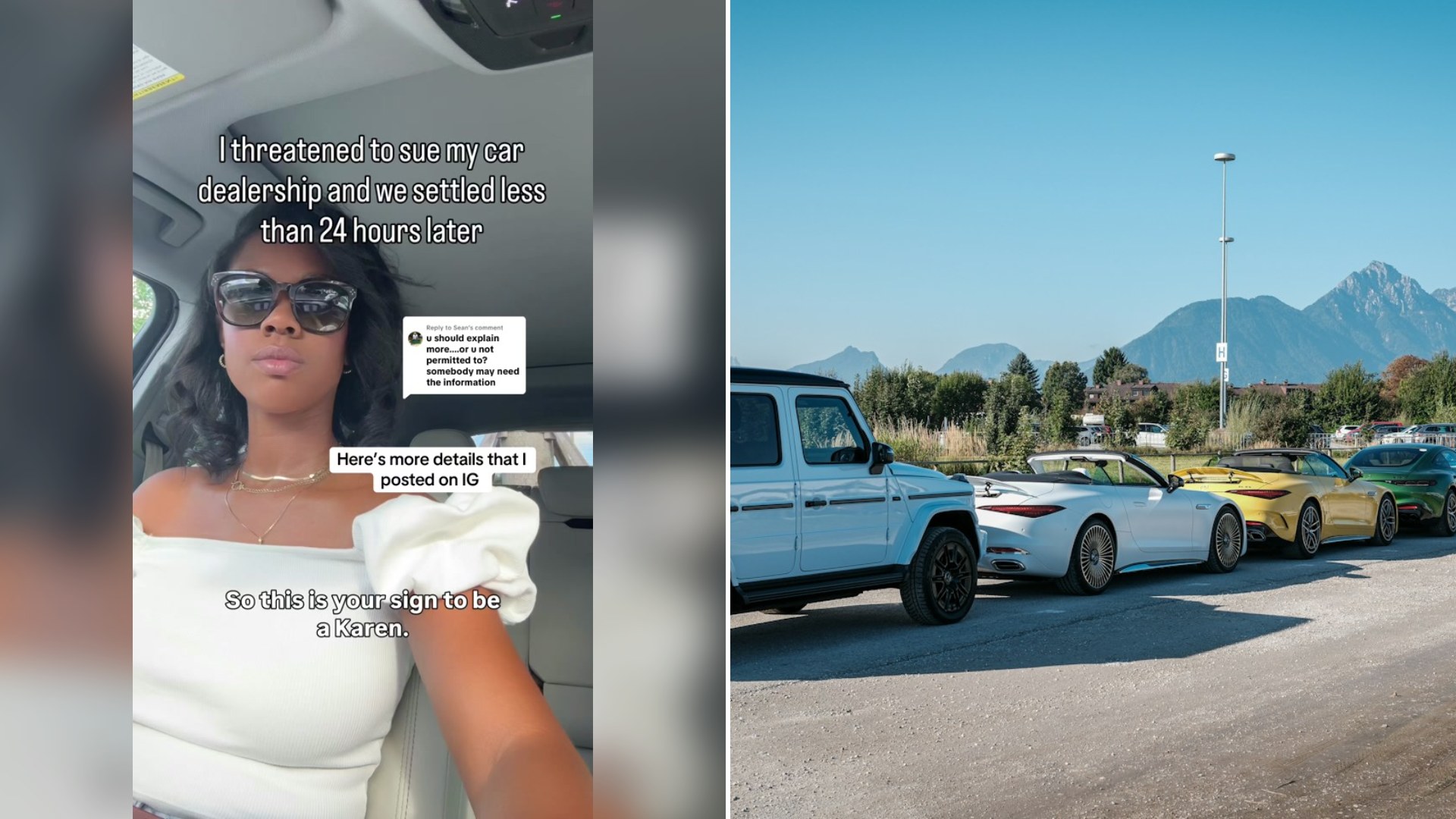 Cover of @thetrademarkattorney's TikTok video beside an Unsplash photo by Sijmen van Hooff of several luxury cars parked in a line outdoors.