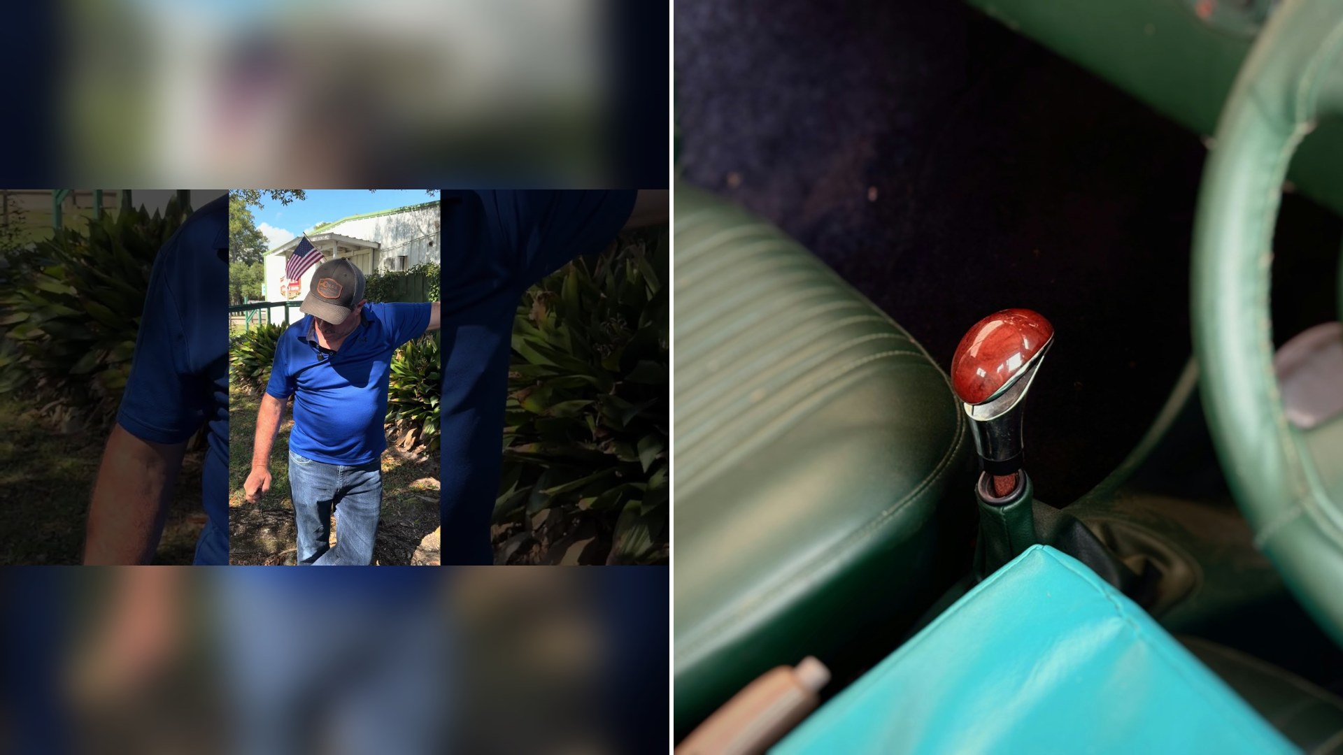 Thumbnail of the @ColesServiceCenter YouTube video (left) beside an Unsplash photo by Thakur Jaideep Singh of a polished gear shift knob in a vintage car interior (right).