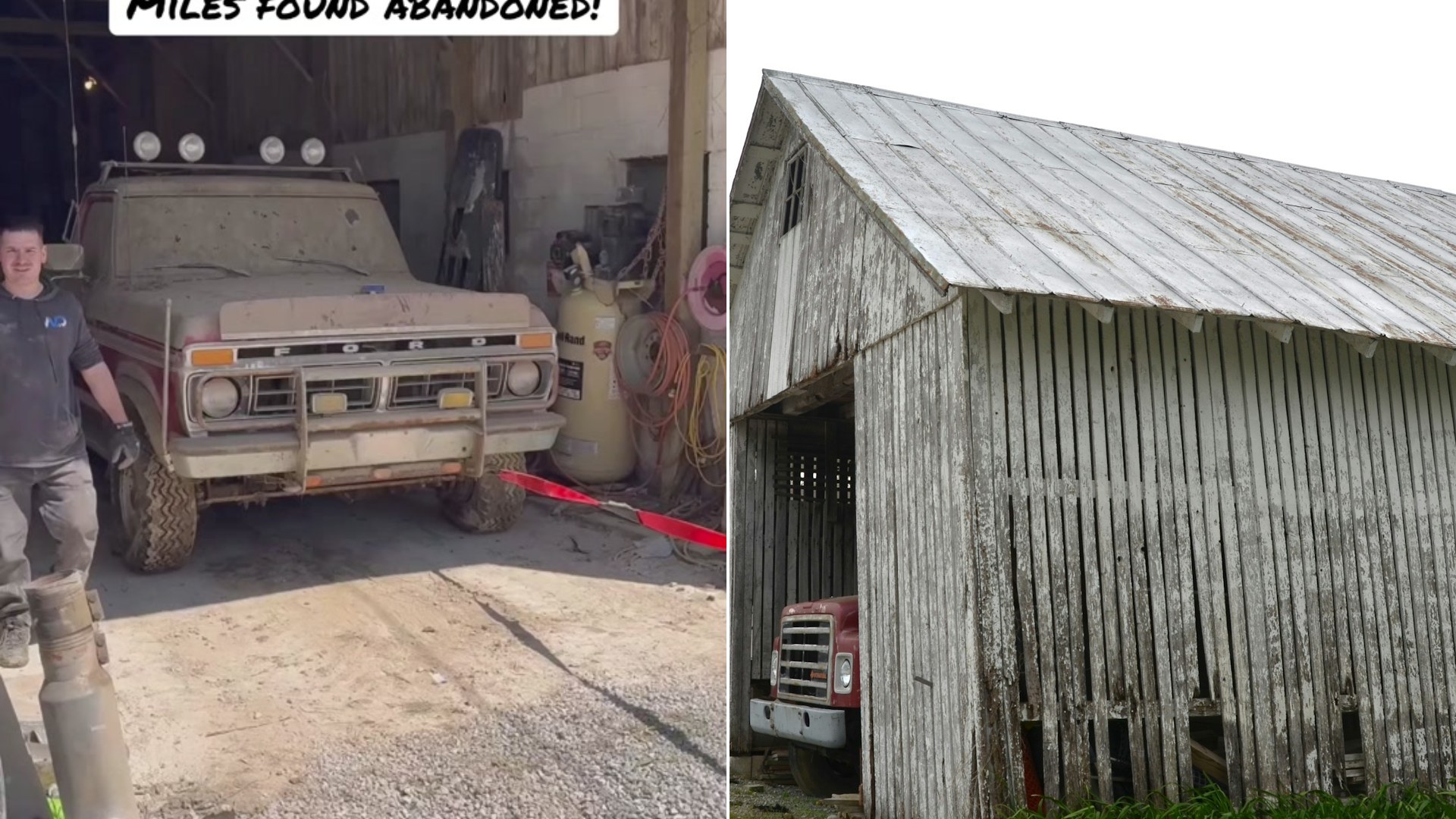 Cover of @wddetailing's TikTok video beside an Unsplash photo by Roger Starnes Sr of an old barn sheltering a truck on a farm