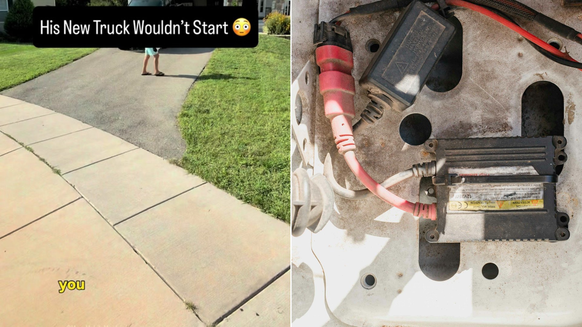 Cover of @macsmobilemechanic's TikTok video beside an Unsplash photo by Sincerely Media of a close-up of a car battery and wires.