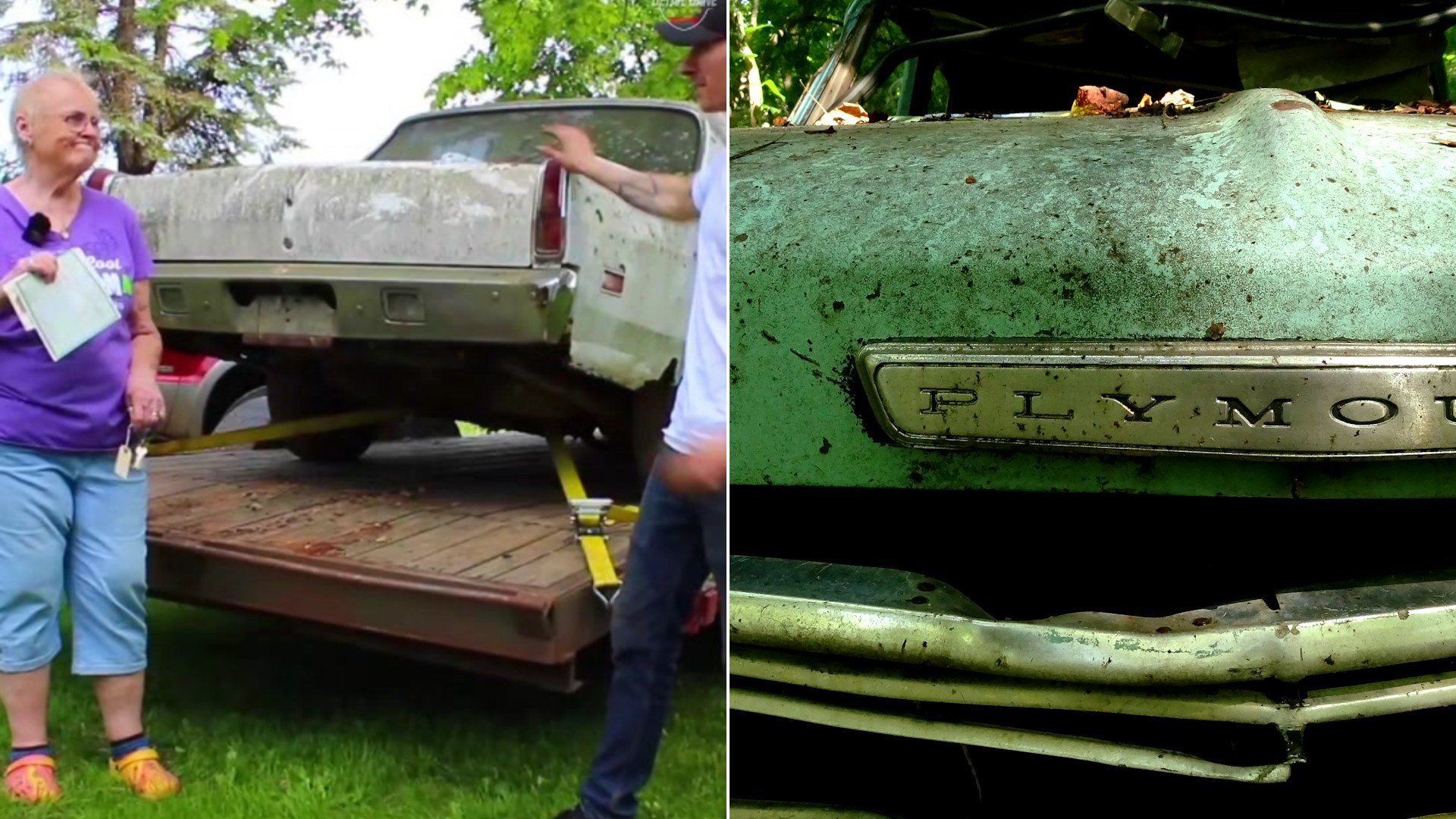 Cover of @detaildane's TikTok video beside an Unsplash photo by Patti Black of a classic green Plymouth car near trees