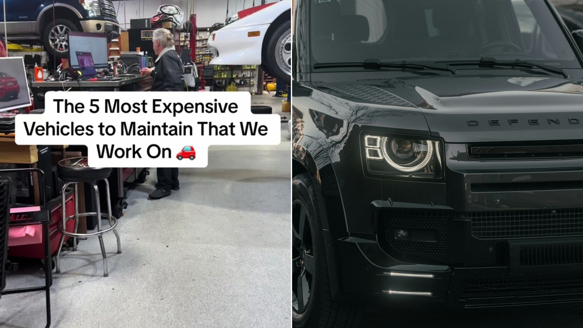 Cover of @royaltyautoservice's TikTok video beside an Unsplash photo by Haberdoedas of a black Land Rover Defender parked outdoors