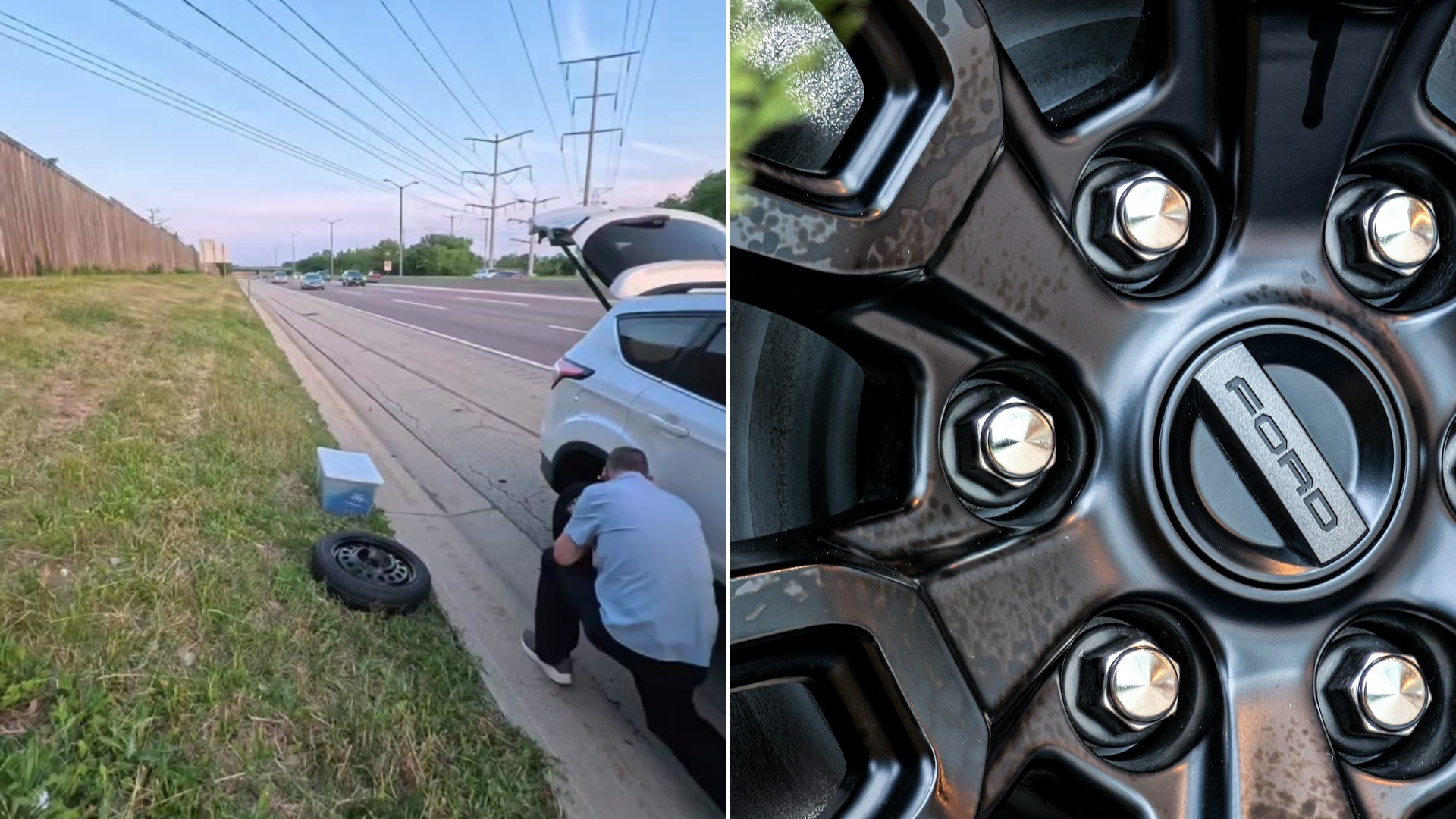Cover of @mechanicoco's TikTok video beside an Unsplash photo by Obi of a close-up of a black car wheel with silver lug nuts