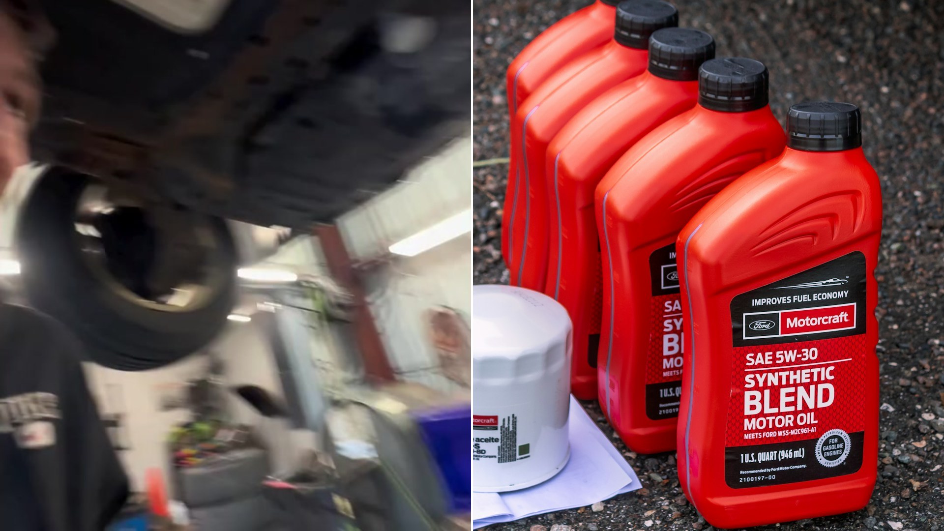 Cover of @talkingshop716's TikTok video beside an Unsplash photo by Rinald Rolle of motor oil bottles sitting on the ground