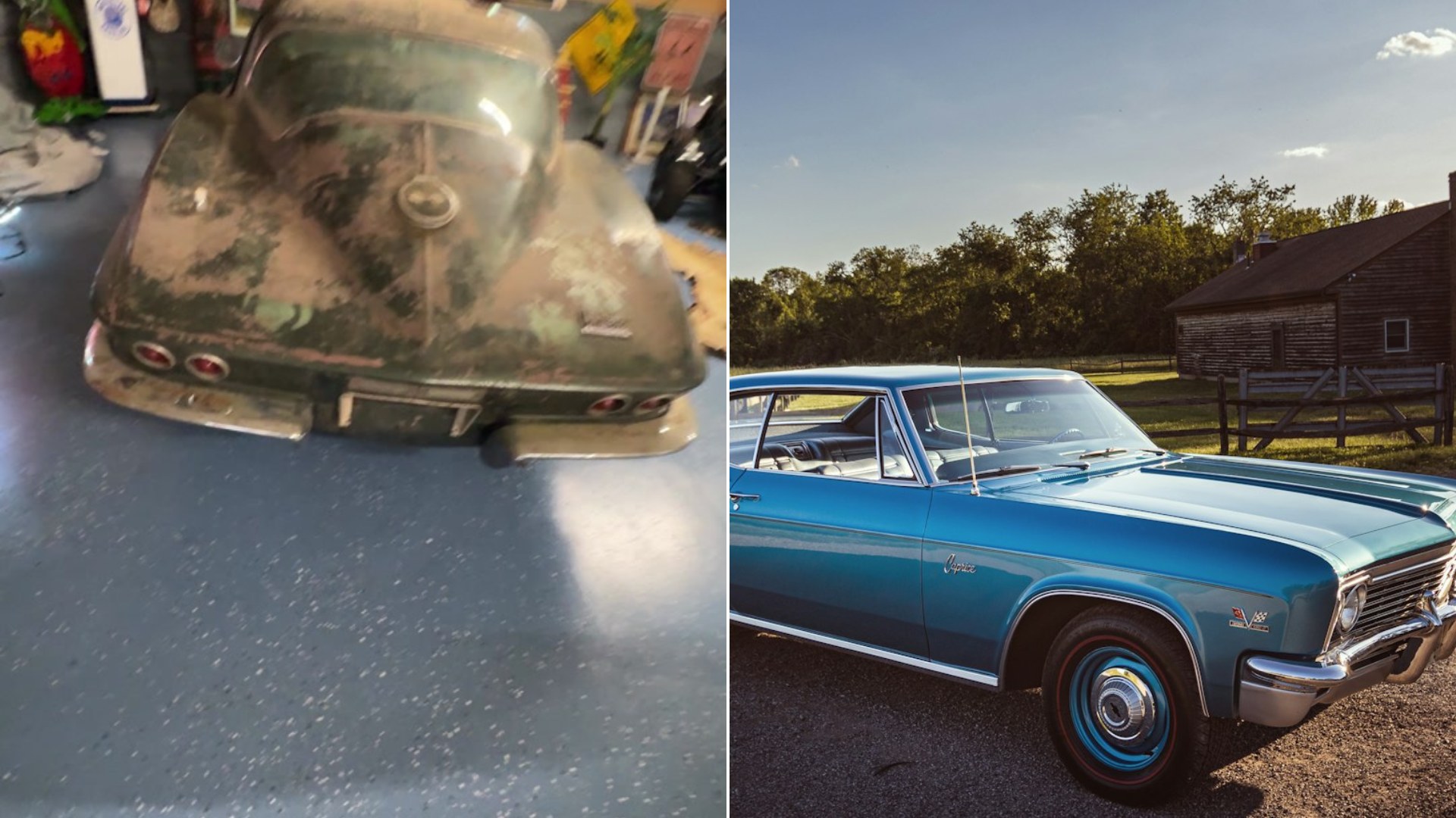 1967 Corvette barn find: creator cover beside a classic Corvette photo